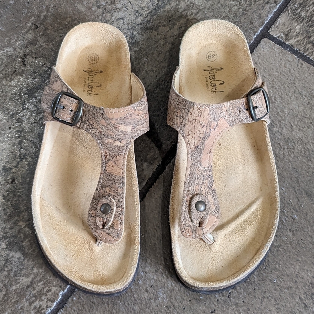 Fine Cork Slip On Sandals Resort Vacation Beachy Casual Comfy Chic Boho Size 38